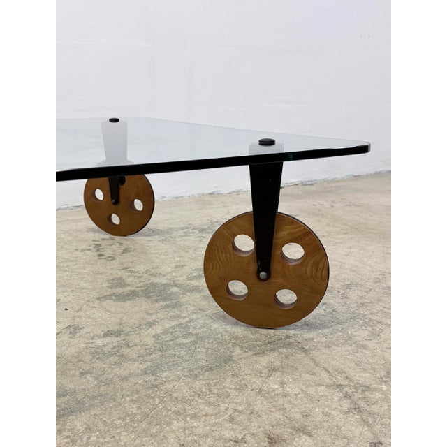 Postmodern Glass Coffee Table on Wheels After Gae Aulenti, 1990s For Sale - Image 9 of 13
