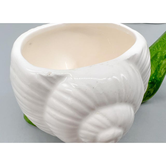 1970s 1970's Fitz and Floyd Ceramic Snail Trinket Dish – Lidded Jar With Green and White Glaze For Sale - Image 5 of 10