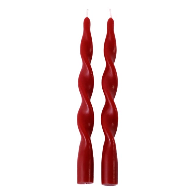 Lumière Twist Taper Candles, Set of 12 in Crimson Red, 10" For Sale