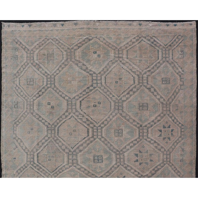 Tribal Vintage Turkish Embroidered Rug With Geometric Diamond Design in Green, 6'5 X 10 For Sale - Image 3 of 11