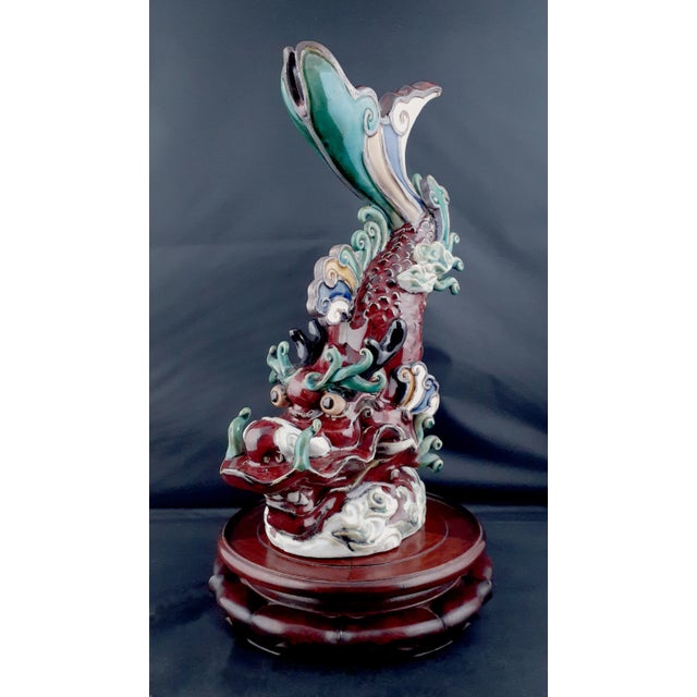 Republic of China Period Shiwan Yao Ocean Carp Dragon Statue For Sale - Image 11 of 11