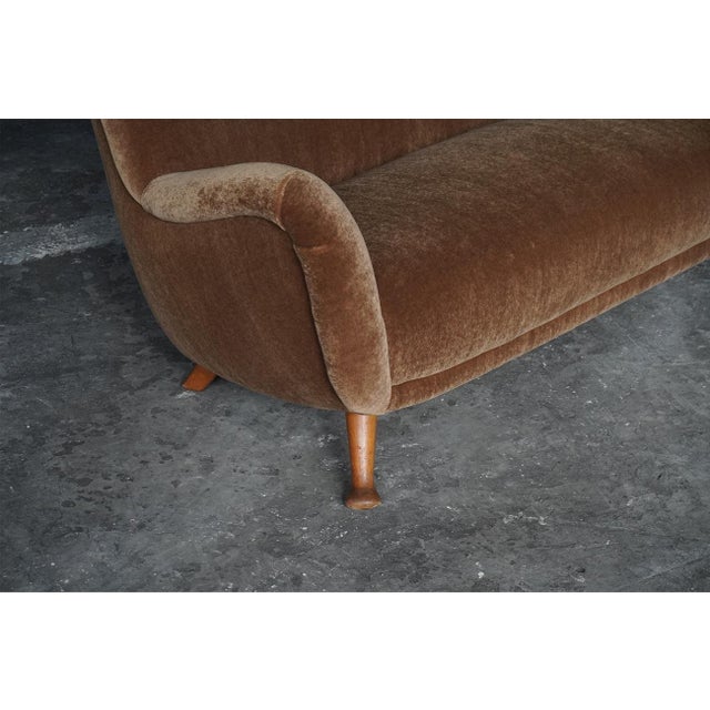 3-Seater Sofa from Berga Mobler with Brown Mohair Upholstery from Pierre Frey, Denmark, 1940s For Sale - Image 3 of 9