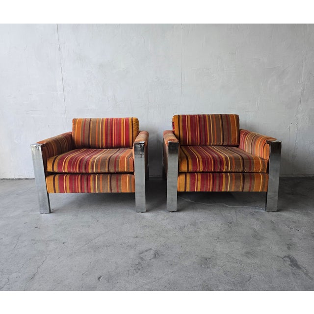 Mid-Century Modern Pair of Milo Baughman Cube Chrome Lounge Chairs For Sale - Image 3 of 10
