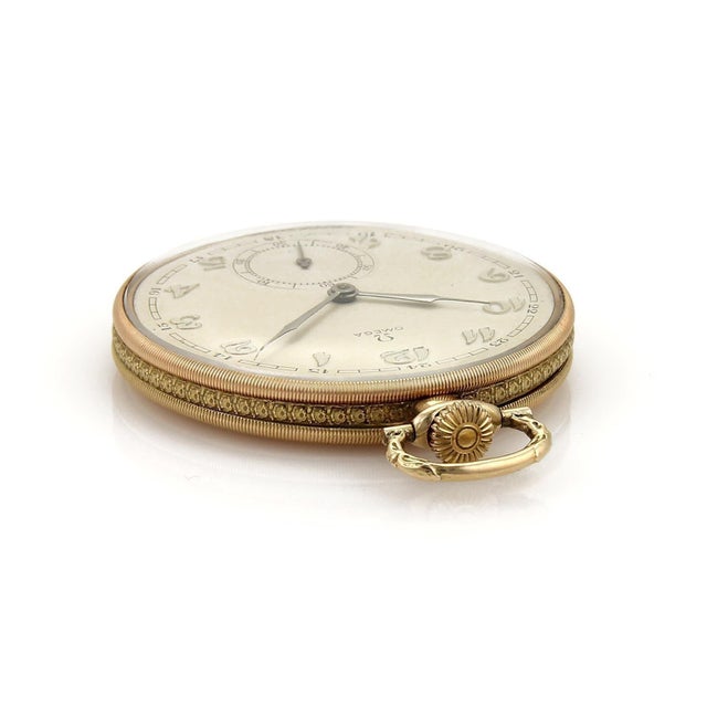 Contemporary Omega 14k Gold 15 Jewels Hand Wind Pocket Watch For Sale - Image 3 of 6