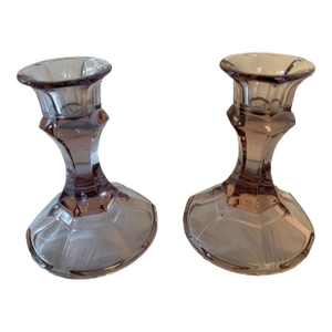 Amethyst Vintage Glass Candle Holders - A Pair