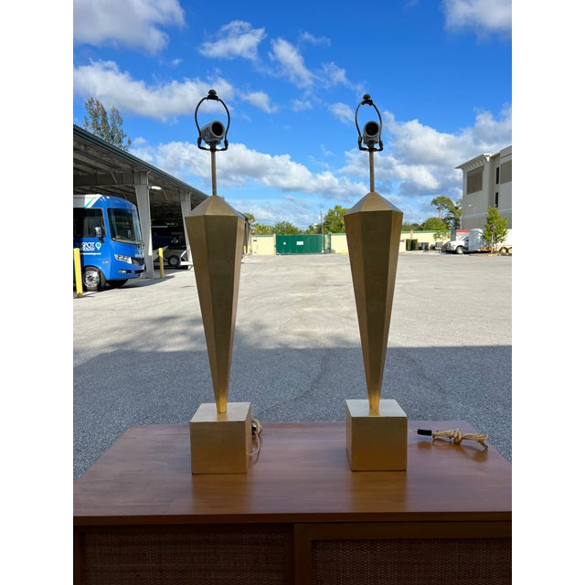 Mid-Century Modern Pair of 1960s Gold Leaf Art Deco Lamps For Sale - Image 3 of 9
