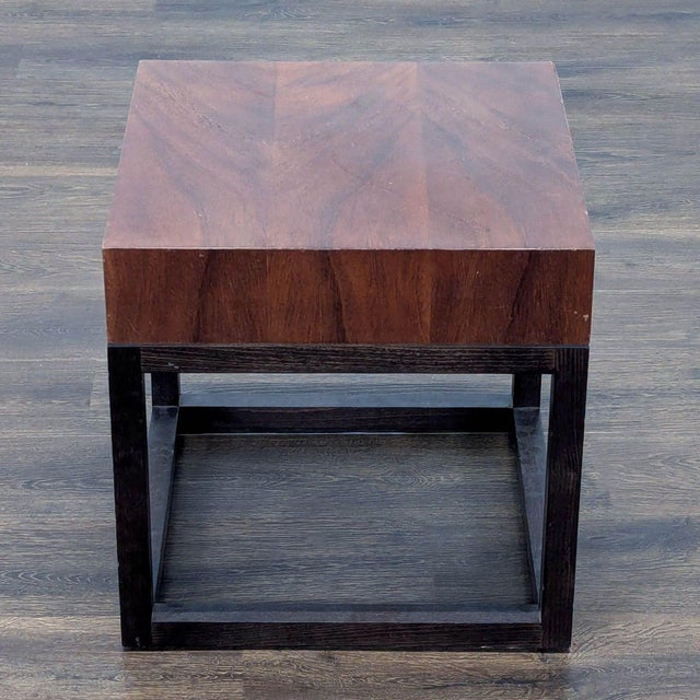 Modern Crate & Barrel Wood Accent Table on Wood Base For Sale - Image 3 of 8