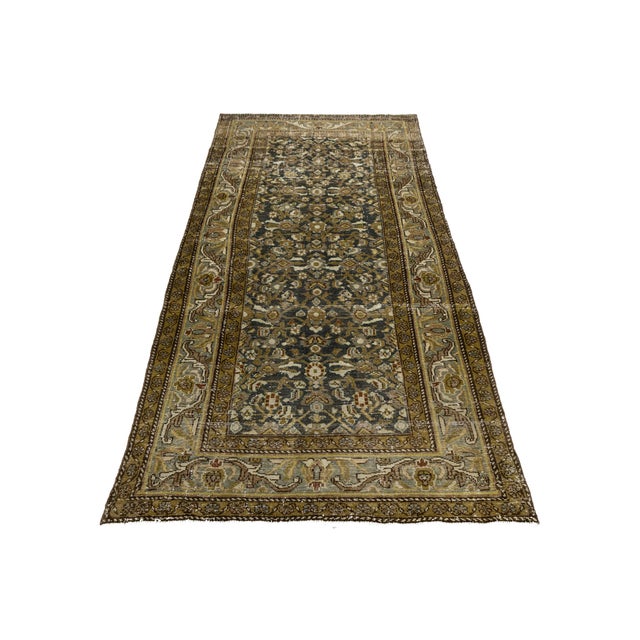 Late 19th Century 19th Century Antique Mahal Wool Rug With Charcoal Field & Olive Floral Motifs For Sale - Image 5 of 9