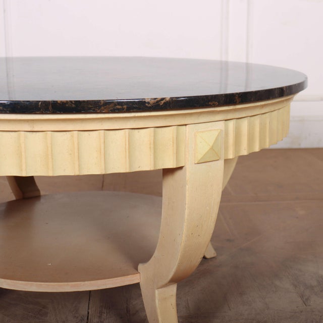 Smart 1950's Italian circular beech coffee table with interresting marble top. 1950 2cm thick marble Dimensions:H: 54cm...
