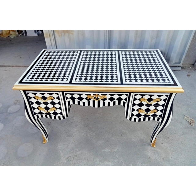 1960s 1960s Harlequin Black and White Desk Table For Sale - Image 5 of 8