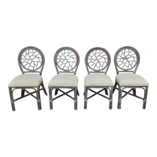 Late 20th Century McGuire Style Rattan Cracked Ice Dining Chairs- Set of 4 For Sale