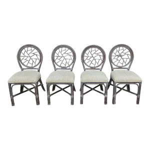 Late 20th Century McGuire Style Rattan Cracked Ice Dining Chairs- Set of 4