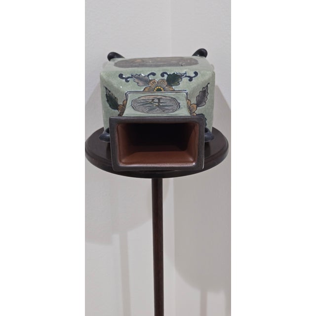 Late 20th Century Vintage Formalities by Baum Bros Ceramic Vase – Elephant & Palm Design – Crackle Glaze – Footed & Handled – Asian Bohemian Style For Sale - Image 5 of 5