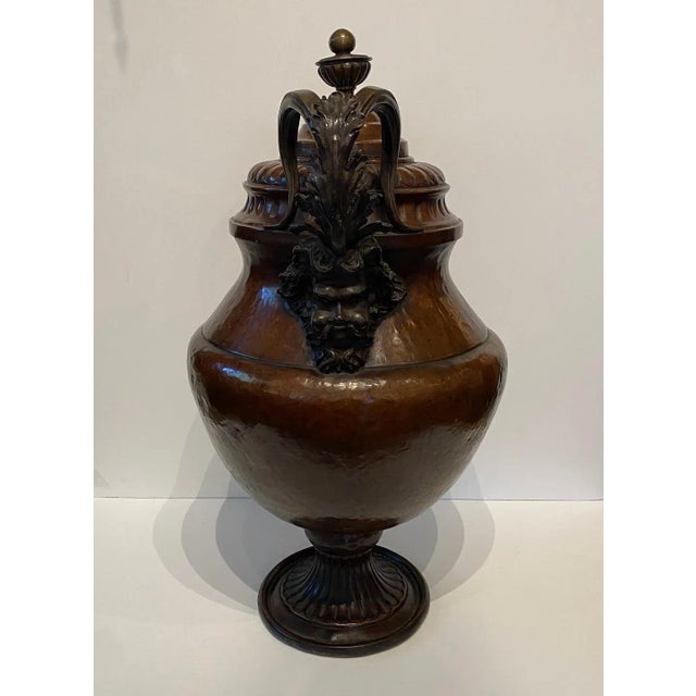 Baroque Coppered Covered Urn With Bronze Mounts For Sale - Image 3 of 7