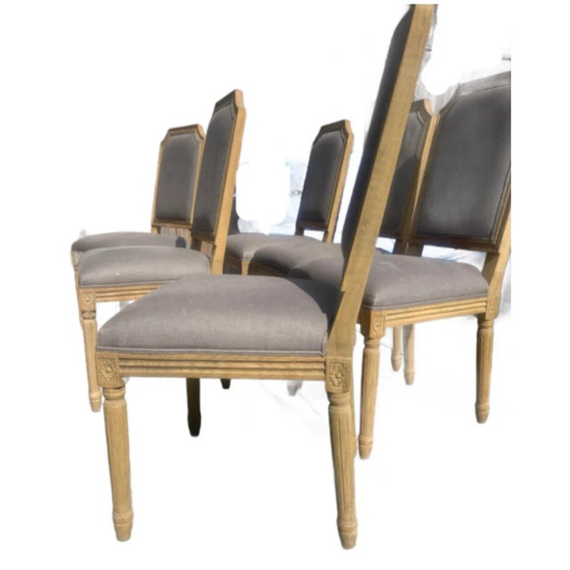 Restoration Hardware Custom Louis XVI Dining Chairs – Set of 6, Belgian Linen, Weathered Oak For Sale - Image 9 of 11