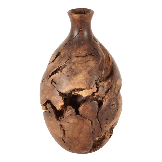 1980s Hand Turn Burlwood Vase For Sale