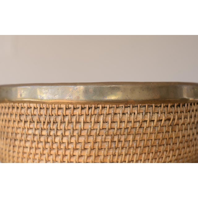 Vintage 1970s 15" Brass-Rimmed Rattan Basket Bowl For Sale In San Francisco - Image 6 of 12