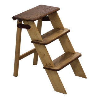 Vintage Brown Wooden Stepladder, 1970s For Sale