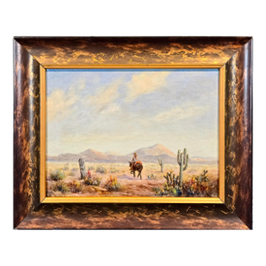 Herbert Sartelle- Mexican on a Donkey Crossing the Sonora Desert -1930s Oil Painting