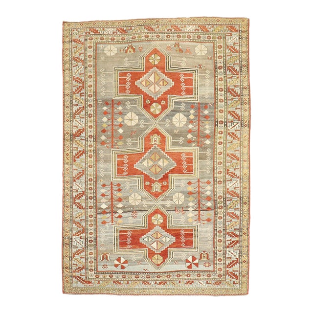 Antique Geometric Decorative Kazak Rug no. j5324 For Sale