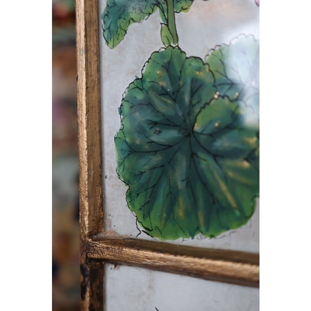 1960s Italian Reverse-Painted Geranium Glass Giltwood Mirror For Sale - Image 10 of 18