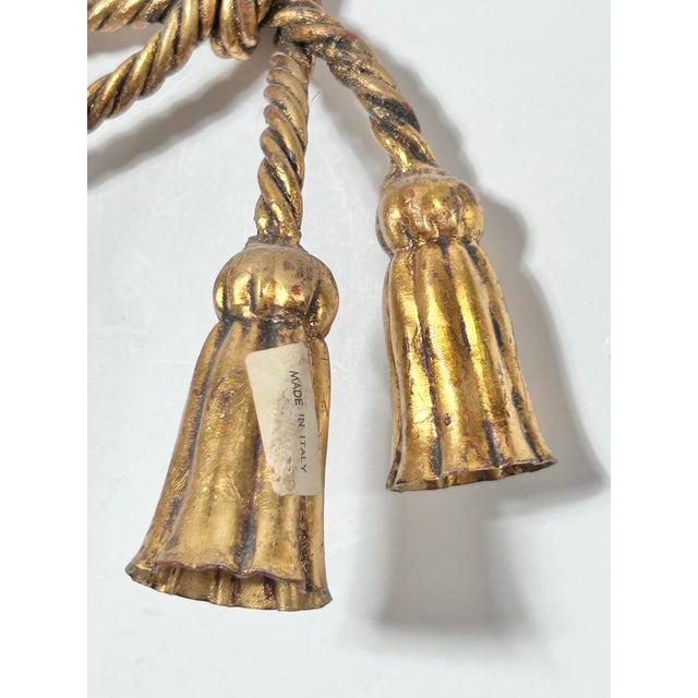 1960s Pair of Vintage Italian Gilt Rope Curtain Tiebacks With Tassels, Hollywood Regency Style For Sale - Image 5 of 7