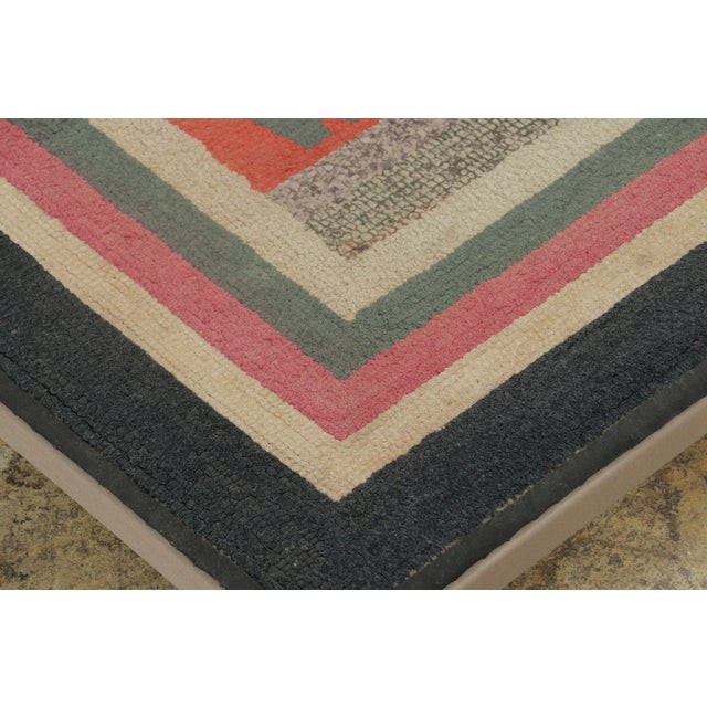 Rug & Kilim Antique Gift-Sized Hooked Welcome Rug With Polychromatic Borders - Rug & Kilim For Sale - Image 4 of 4