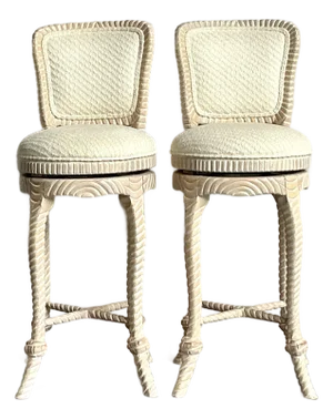 Vintage Regency Carved Rope Bar Stools - A Pair