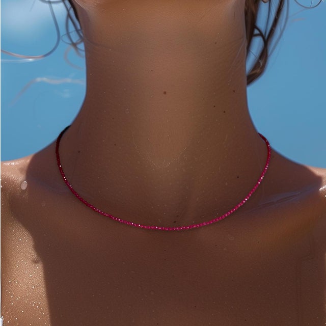 Tiny Ruby 14k Gold Necklace For Sale - Image 10 of 11