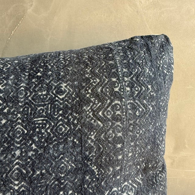 Mid-Century Modern Vintage Navy African Cloth Textile Lumbar Pillow With Down Insert For Sale - Image 3 of 7