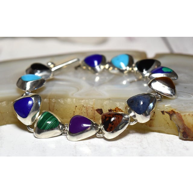Vintage Mexican 950 Sterling Silver Multi Gemstone Tennis Bracelet For Sale - Image 13 of 17