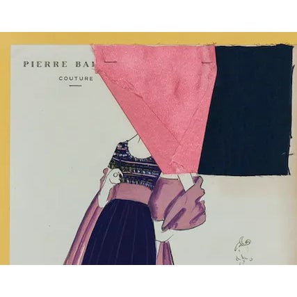 Chic original couture fashion plate by Pierre Balmain designed for the New York socialite, Nan Kempner (1930-2005) replete...