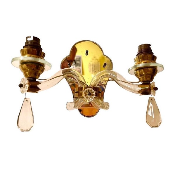 French Art Deco Crystal and Mirror Wall Sconces from Maison Baguès, 1945s, Set of 2 For Sale - Image 6 of 8