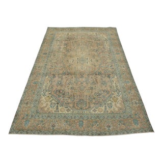 Tabriz Rug 7’8” X 10’7” Pink Wool Vintage Distressed Hand-Knotted Carpet For Sale