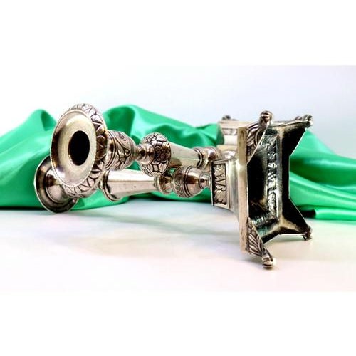 Silver Candlesticks with Turned and Engraved Shafts, Set of 2, in Very Good conditions. Designed before 1890 This piece...