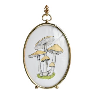 Original Painting of Mushroom in Vintage Frame For Sale