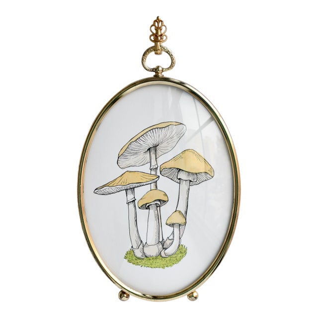 Original Painting of Mushroom in Vintage Frame For Sale
