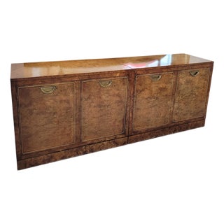Mastercraft Postmodern Burl Wood & Brass Modular Credenza or Pair of Cabinets For Sale