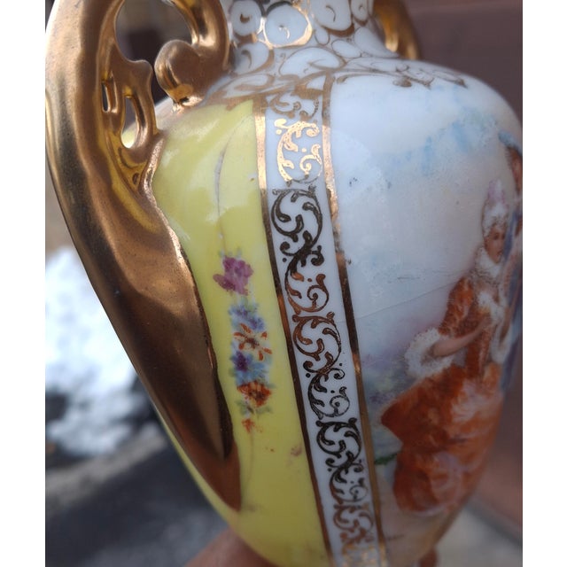 White Pair Hand Painted Royal Vienna Porcelain Two-Handle Vases , Circa 1880s For Sale - Image 8 of 8