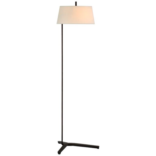 Transitional Thomas O'Brien for Visual Comfort Signature Francesco Floor Lamp in Aged Iron with Linen Shade For Sale - Image 3 of 6