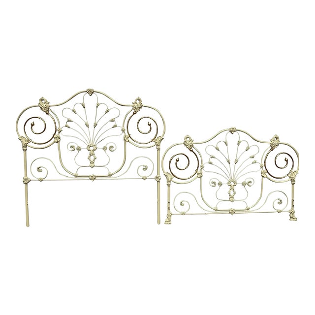 Glamorous Hollywood Regency Queen Size Vintage Brass, Enamel & Iron Headboard & Footboard For Sale