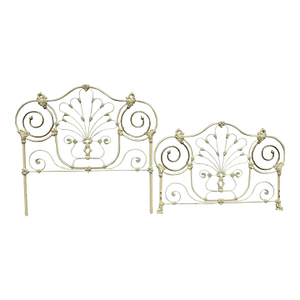 Glamorous Hollywood Regency Queen Size Vintage Brass, Enamel & Iron Headboard & Footboard