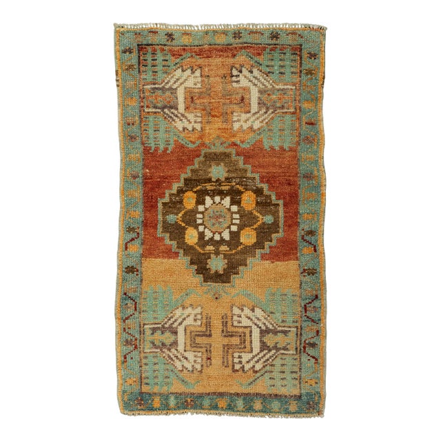 Turkish Mini Rug Oriental Hand Knotted Vintage Rug 1'7" x 2'11" #21181 For Sale