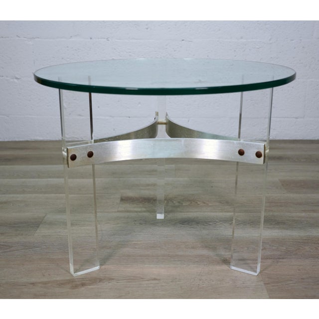 Charles Hollis Jones Round Glass, Lucite and Satin Chrome Side Table by Charles Hollis Jones, 1970s For Sale - Image 4 of 4