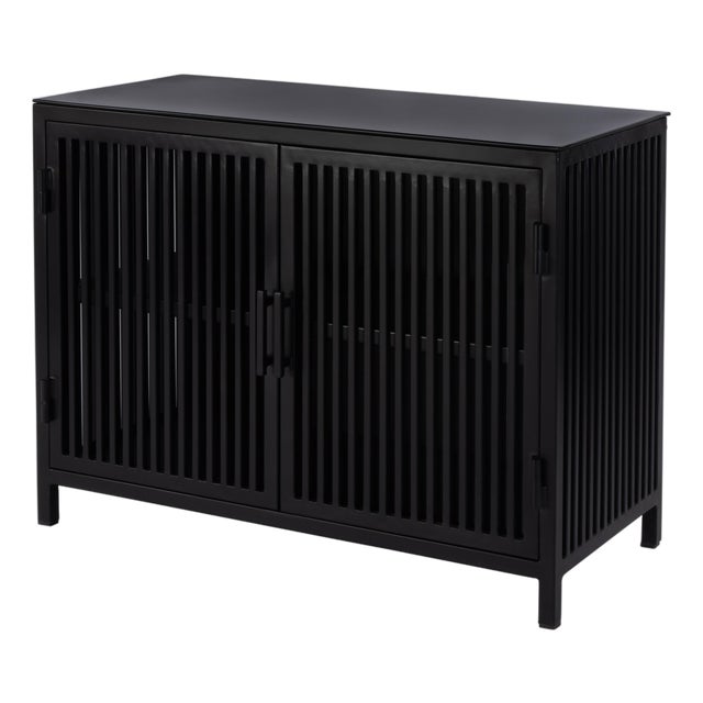 Worthington 35.5 in. W Iron and Glass Accent Storage Chest with 1 Interior Shelf, Industrial Chic For Sale
