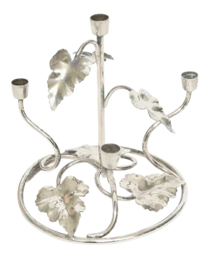 Silver Plate Floral Leaf Candle Stick Holder, Four Candles