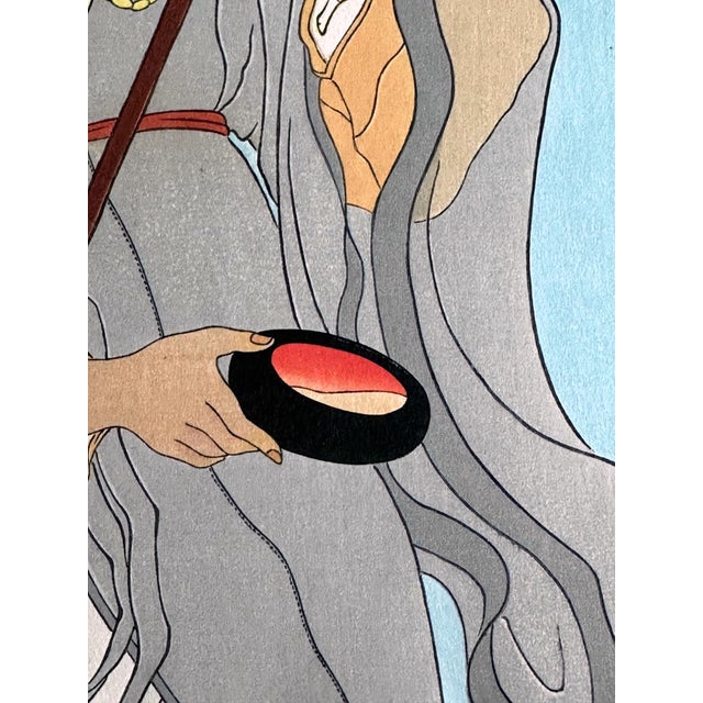 Japanese Woodblock Print Le Bonze Errant by Paul Jacoulet For Sale - Image 9 of 15