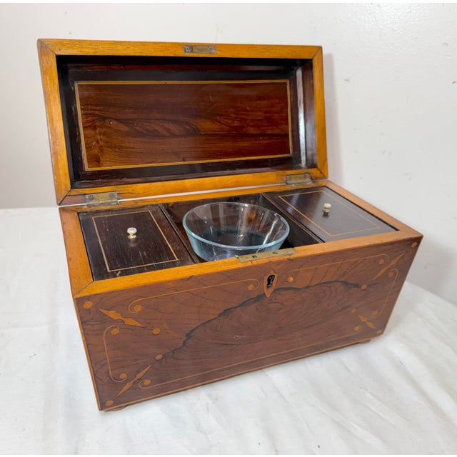 Antique 19th Century English Regency Inlaid Wood Sarcophagus-Form Tea Caddy Box For Sale - Image 10 of 17