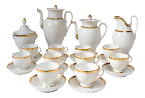 Antique Coffee Service in Limoges Porcelain, Set of 24