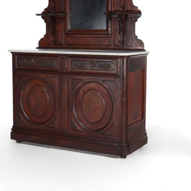Antique Brooks Renaissance Revival Carved Walnut, Burl & Marble Sideboard C1890 For Sale - Image 10 of 18